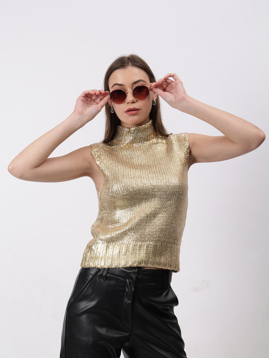 Gaiia Sleeveless Mettalic Winter Top - GAIIA